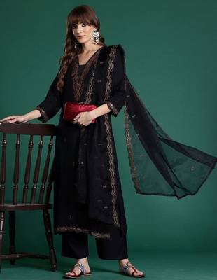 Women Ethnic Motifs Embroidered Regular Thread Work Kurta with Palazzos & With Dupatta 2