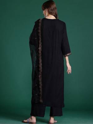 Women Ethnic Motifs Embroidered Regular Thread Work Kurta with Palazzos & With Dupatta 3
