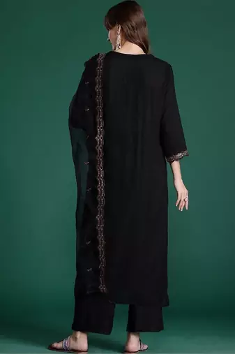Women Ethnic Motifs Embroidered Regular Thread Work Kurta with Palazzos & With Dupatta