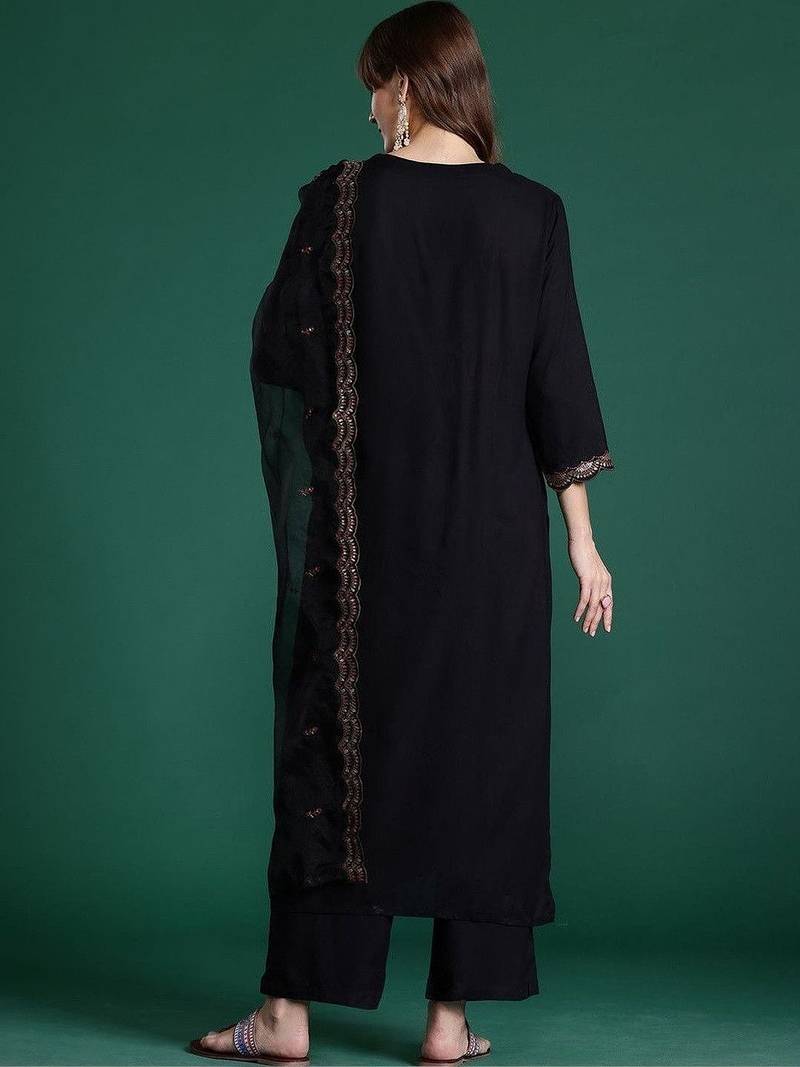 Women Ethnic Motifs Embroidered Regular Thread Work Kurta with Palazzos & With Dupatta
