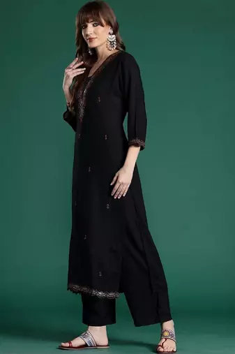 Women Ethnic Motifs Embroidered Regular Thread Work Kurta with Palazzos & With Dupatta