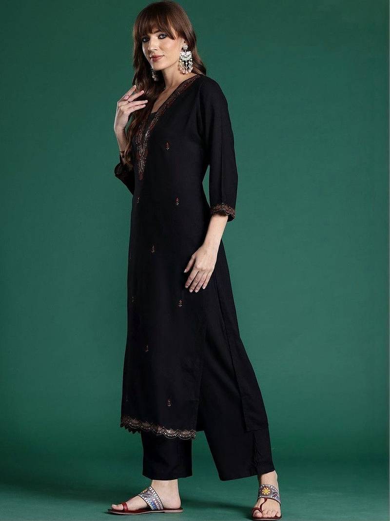 Women Ethnic Motifs Embroidered Regular Thread Work Kurta with Palazzos & With Dupatta
