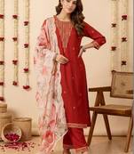 Women Floral Embroidered Regular Thread Work Kurta with Trousers & With Dupatta