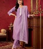 Women Regular Thread Work Kurta with Trousers & With Dupatta