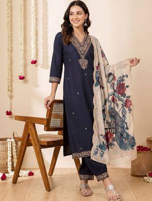 Ethnic Motifs Embroidered Regular Thread Work Kurta with Patiala & With Dupatta 1