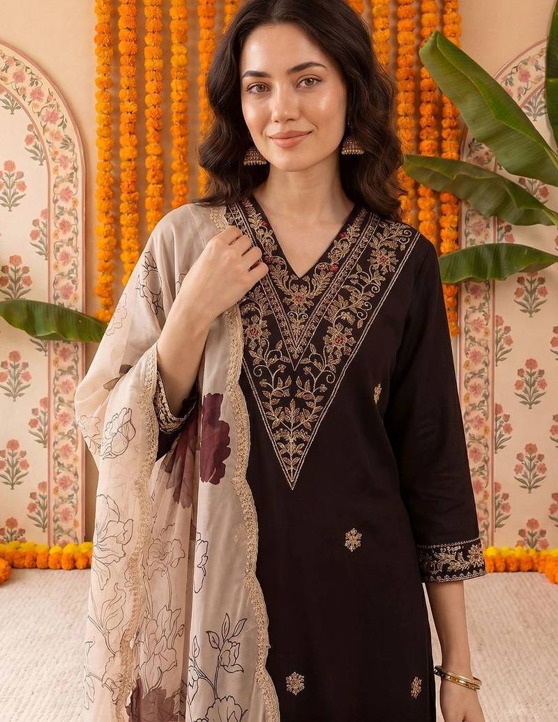 Women Floral Embroidered Regular Kurta with Palazzos & With Dupatta