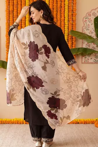 Women Floral Embroidered Regular Kurta with Palazzos & With Dupatta