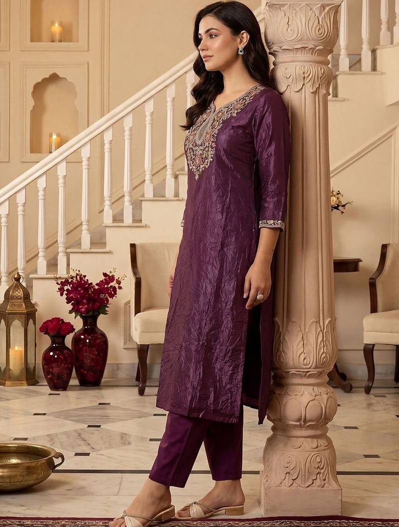 Women Ethnic Motifs Regular Thread Work Kurta with Trousers