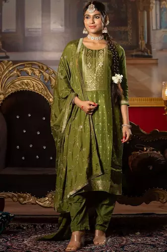 Women Ethnic Motifs Embroidered Regular Thread Work Kurta with Trousers & With Dupatta