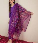 Women Floral V-Neck Kurta with Trousers & With Dupatta