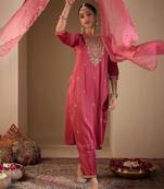 Women Ethnic Motifs Embroidered Regular Thread Work Kurta with Trousers & With Dupatta