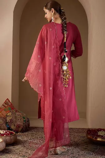 Women Ethnic Motifs Embroidered Regular Thread Work Kurta with Trousers & With Dupatta