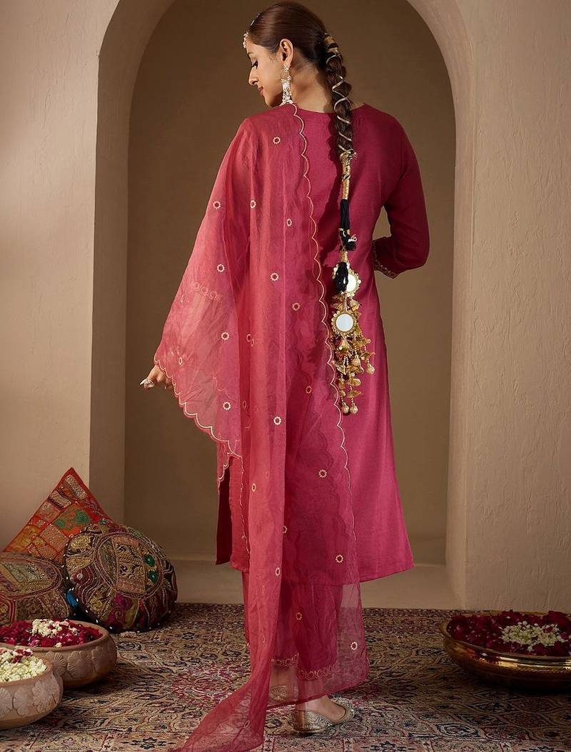 Women Ethnic Motifs Embroidered Regular Thread Work Kurta with Trousers & With Dupatta