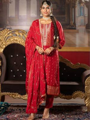 Women Ethnic Motifs Regular Kurta with Trousers & With Dupatta 1
