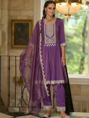 Women Ethnic Motifs Embroidered Regular Kurta with Trousers & With Dupatta 1