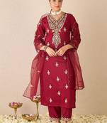 Women Ethnic Motifs Embroidered Regular Kurta with Trousers & With Dupatta