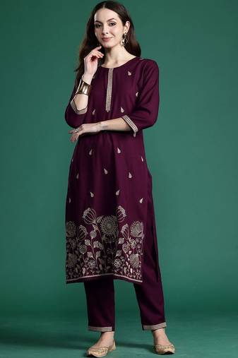 Women Floral Embroidered Regular Thread Work Kurta with Trousers