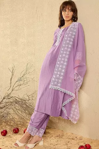 Women Regular Chikankari Kurta with Trousers & With Dupatta
