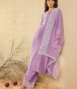 Women Regular Chikankari Kurta with Trousers & With Dupatta
