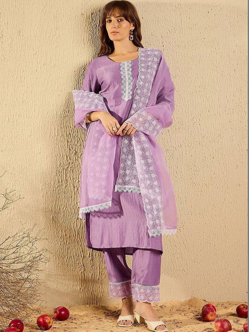 Women Regular Chikankari Kurta with Trousers & With Dupatta