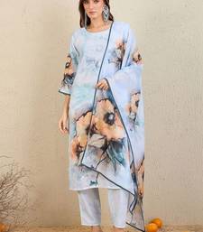 Women Floral Printed Regular Chanderi Silk Kurta with Trousers & With Dupatta