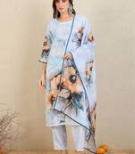 Women Floral Printed Regular Chanderi Silk Kurta with Trousers & With Dupatta