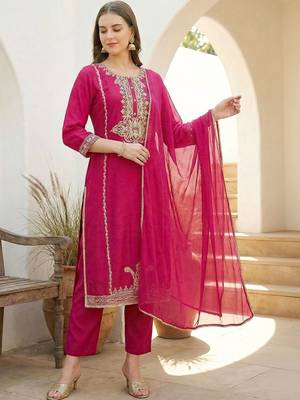 Women Ethnic Motifs Embroidered Regular Kurta with Trousers & With Dupatta 2