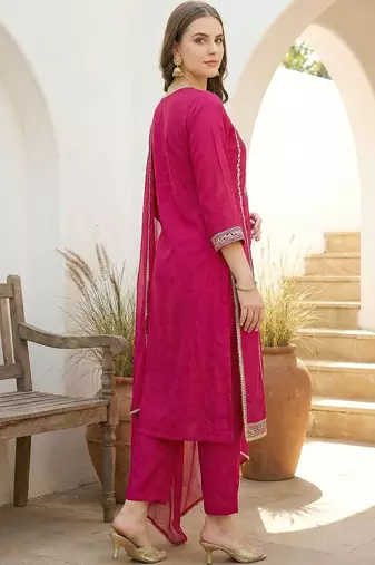 Women Ethnic Motifs Embroidered Regular Kurta with Trousers & With Dupatta