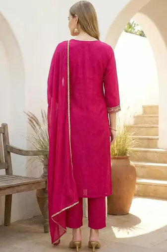Women Ethnic Motifs Embroidered Regular Kurta with Trousers & With Dupatta