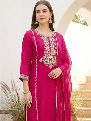 Women Ethnic Motifs Embroidered Regular Kurta with Trousers & With Dupatta 5