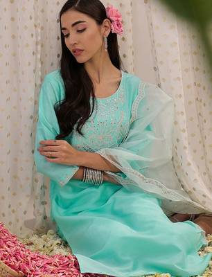 Women Ethnic Motifs Embroidered Regular Sequinned Kurta with Trousers & With Dupatta 1