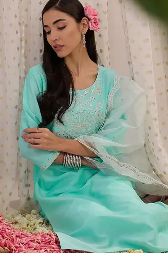Women Ethnic Motifs Embroidered Regular Sequinned Kurta with Trousers & With Dupatta