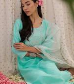 Women Ethnic Motifs Embroidered Regular Sequinned Kurta with Trousers & With Dupatta