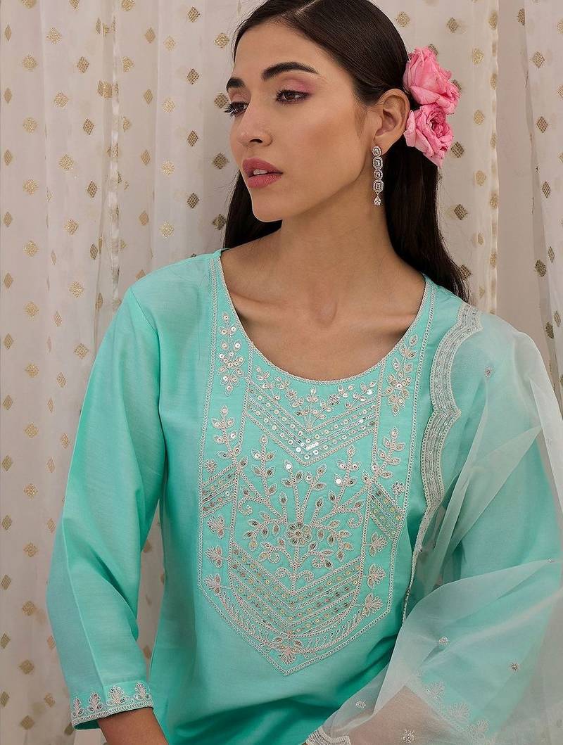 Women Ethnic Motifs Embroidered Regular Sequinned Kurta with Trousers & With Dupatta