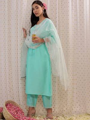 Women Ethnic Motifs Embroidered Regular Sequinned Kurta with Trousers & With Dupatta 3