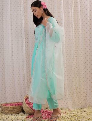 Women Ethnic Motifs Embroidered Regular Sequinned Kurta with Trousers & With Dupatta 4