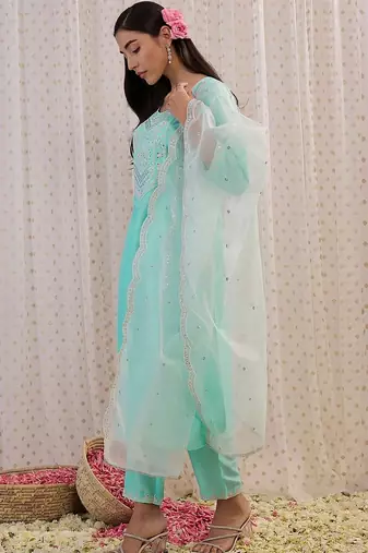 Women Ethnic Motifs Embroidered Regular Sequinned Kurta with Trousers & With Dupatta