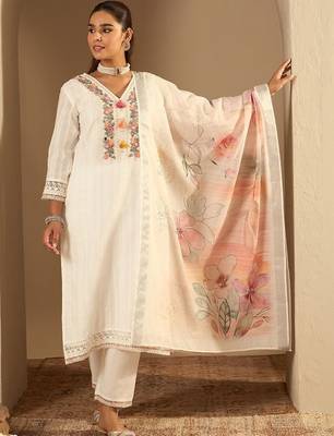Women Floral Embroidered Regular Mirror Work Pure Cotton Kurta with Trousers & With Dupatta 1