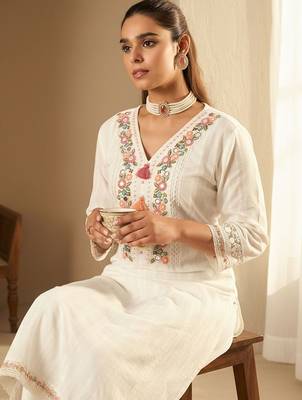 Women Floral Embroidered Regular Mirror Work Pure Cotton Kurta with Trousers & With Dupatta 4