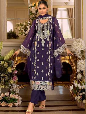 Women Ethnic Motifs Embroidered Regular Kurta with Trousers & With Dupatta 6