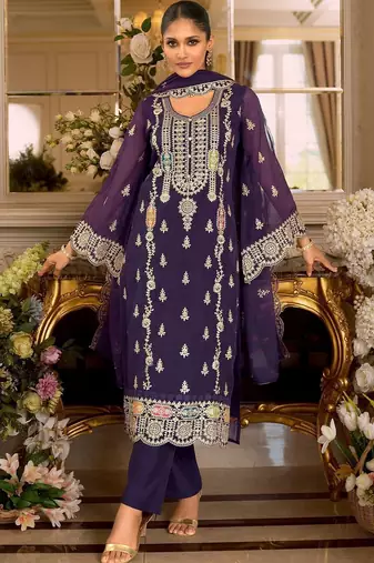 Women Ethnic Motifs Embroidered Regular Kurta with Trousers & With Dupatta