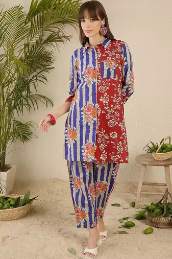Women Floral Printed Regular Pure Cotton Kurta with Trousers