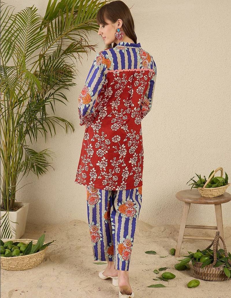Women Floral Printed Regular Pure Cotton Kurta with Trousers
