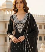 Women Ethnic Motifs Embroidered Regular Thread Work Pure Cotton Kurta with Trousers & With Dupatta