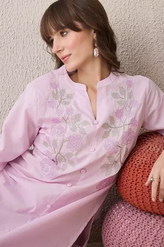 Women Floral Embroidered Regular Thread Work Pure Cotton Kurta with Trousers