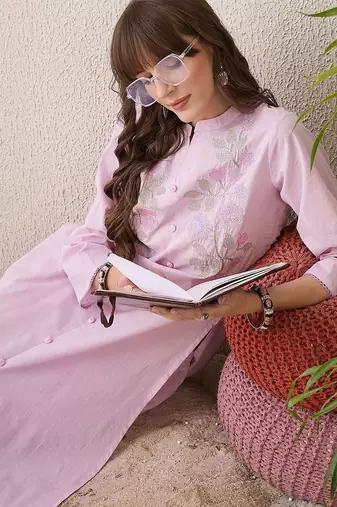 Women Floral Embroidered Regular Thread Work Pure Cotton Kurta with Trousers
