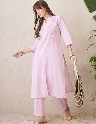 Women Floral Embroidered Regular Thread Work Pure Cotton Kurta with Trousers 4