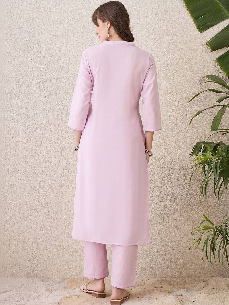 Women Floral Embroidered Regular Thread Work Pure Cotton Kurta with Trousers