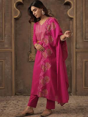 Women Ethnic Motifs Embroidered Regular Thread Work Pure Cotton Kurta with Trousers & With Dupatta 6