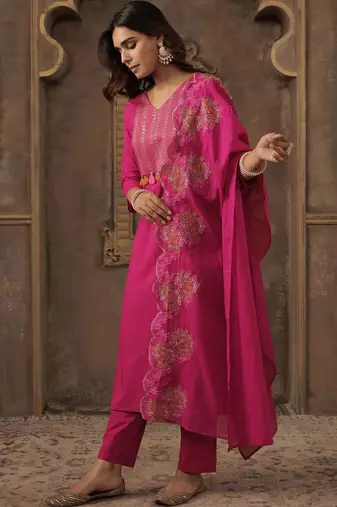 Women Ethnic Motifs Embroidered Regular Thread Work Pure Cotton Kurta with Trousers & With Dupatta